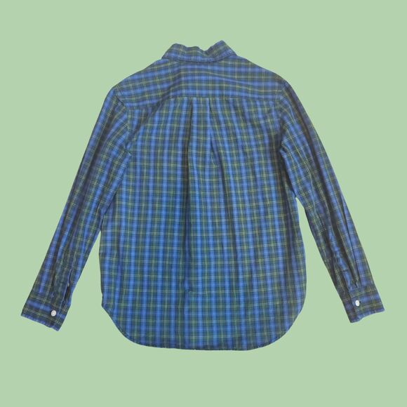 Boy's Vintage 90s Chaps Blue Green Plaid Button Down Shirt - Picture 2 of 4
